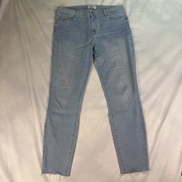 PAIGE Straight Distressed Denim light Blue Jeans 32 Stretch - Picture 1 of 7